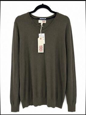 1901 Nordstrom NWT Men’s XL V-Neck Sweater Green Forest Cotton Blend